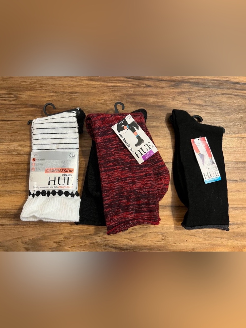 Hue Women’s Black Jean Socks, White Stripe Compression Socks, Red/Black Socks